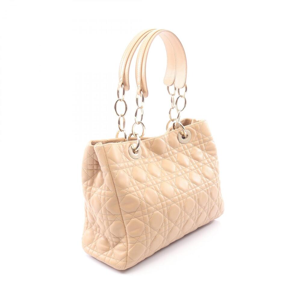 Dior Cannage Beige Lady  Handbag Leather Christian Tan